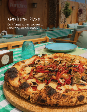 Veggie wood-fired pizza with peppers and mushrooms